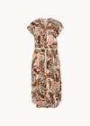 Tropical Leaf Linen Blend Shirt Midi Dress, Brown, large