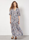 Watercolour Floral Shimmer Maxi Dress, Navy, large