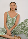 Leaf Print Wide Leg Jumpsuit, White, large