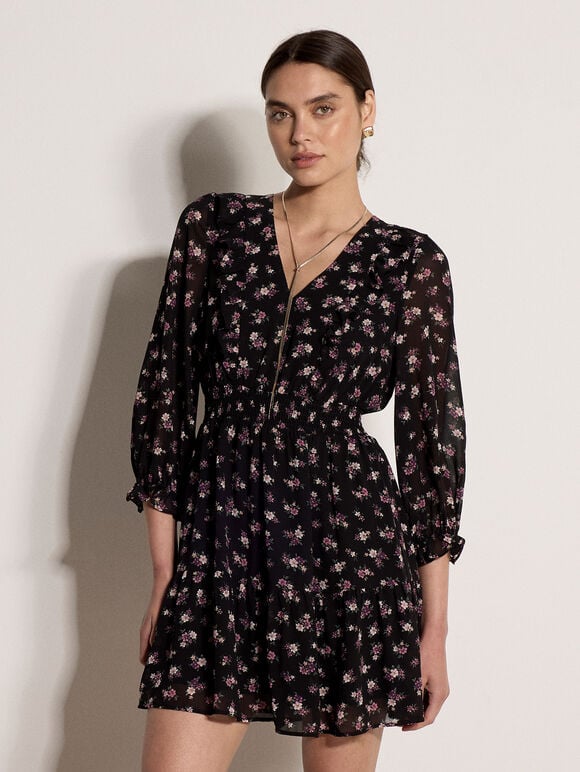 Vintage Ditsy Floral Mini Dress, Mauve, large