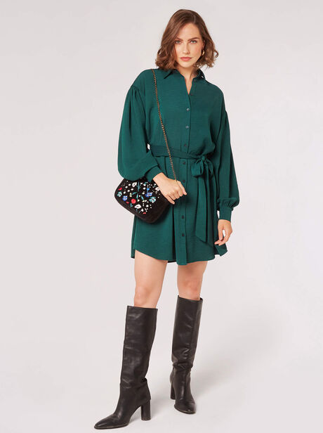 Balloon Sleeve Shirt Mini Dress