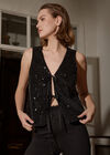 Double Tie Sequin Waistcoat, Black, large