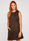 Suedette 2 Patch Pocket Shift Dress, Brown, large