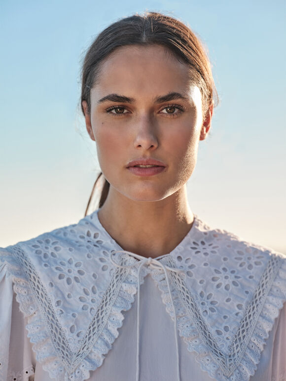 Broidery Lace Collar, White, large