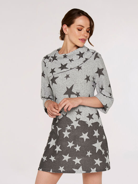Gradient Stars Border Dress, Grey, large