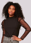 Mesh Sleeve Mock Neck Top, Black, large