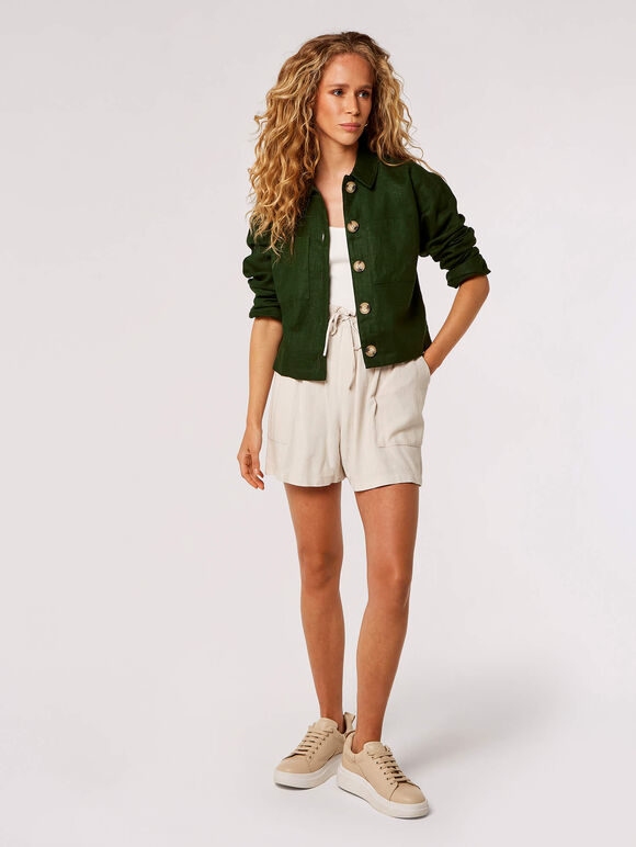 Linen Crop Jacket, Green, large