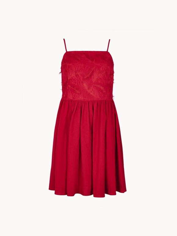 Eyelash Embroidered Cami Mini Dress, Red, large