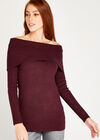 Ribbed Roll Neck Jumper, Burgundy, large