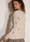 Pointelle Knit Floral Embroidered Jumper, Stone, large