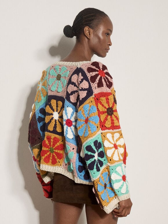 Hand-Crocheted Flowers Cardigan, Assorted, large