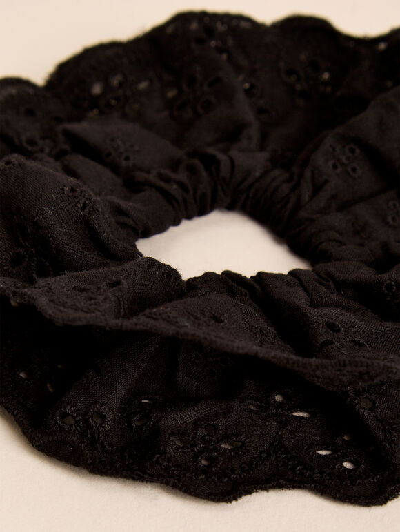 Broderie Anglaise Scrunchie, Black, large