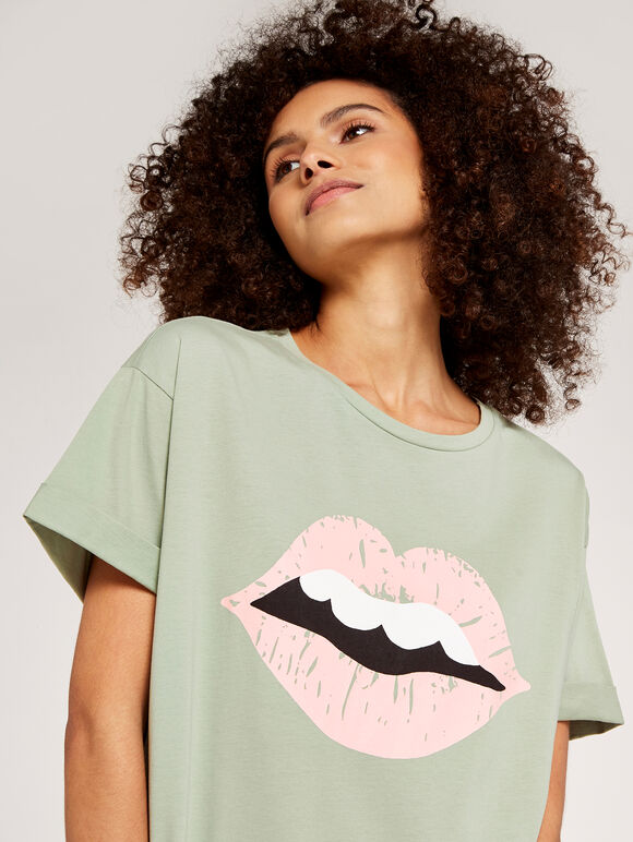 Lips And Teeth Graphic T-Shirt, Green, large