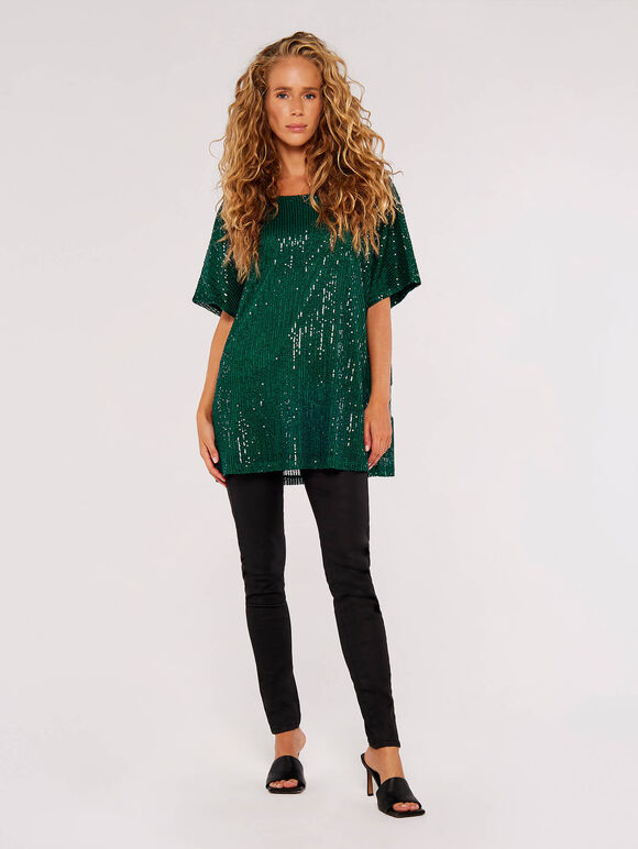 Sequin-Embellished Oversized T-Shirt, Green, large