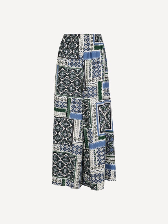 Folk Patchwork Wide Leg Trousers, Blue, large