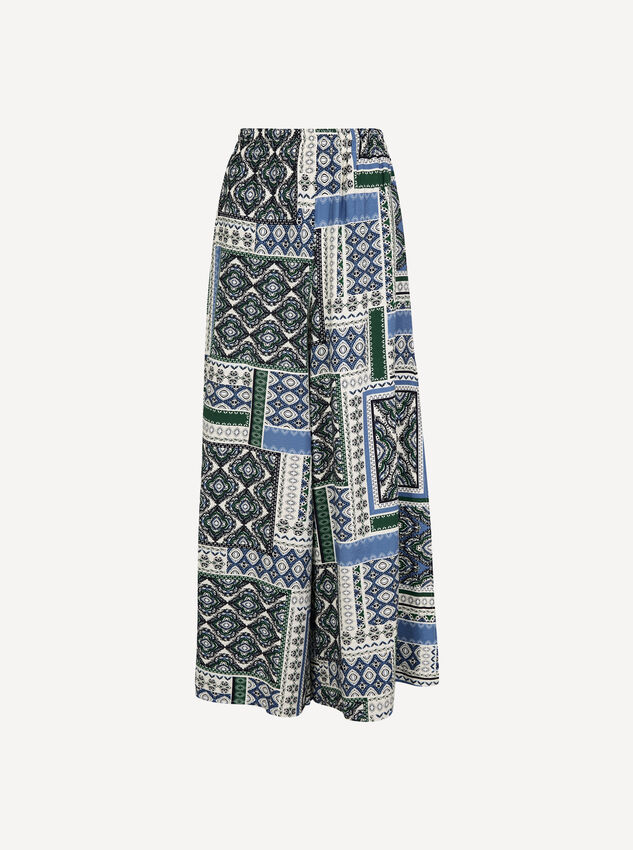 Folk Patchwork Wide Leg Trousers, Blue, large