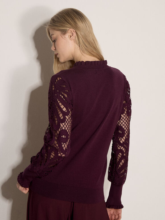 Lace Mesh Jumper, Burgundy, large