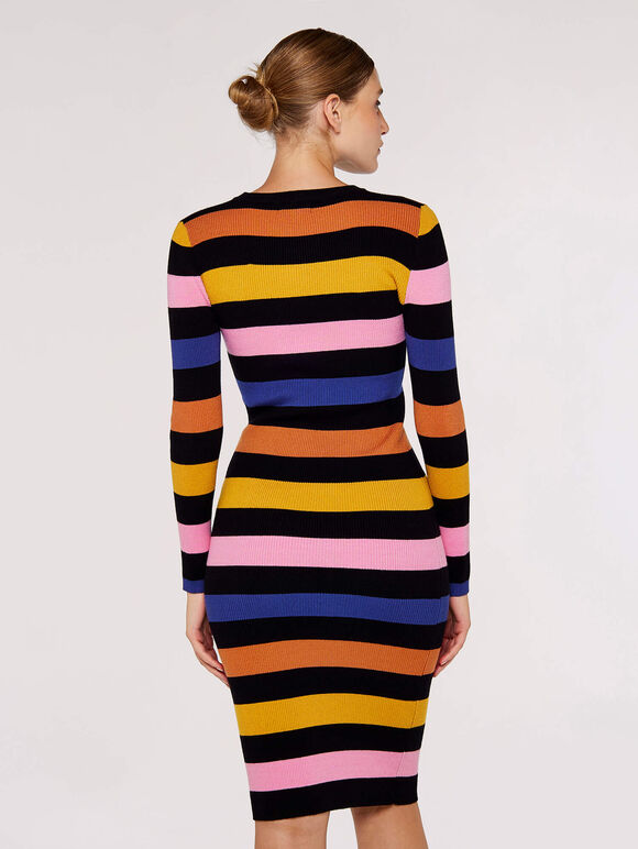 Striped Knitted Midi Dress, Black, large