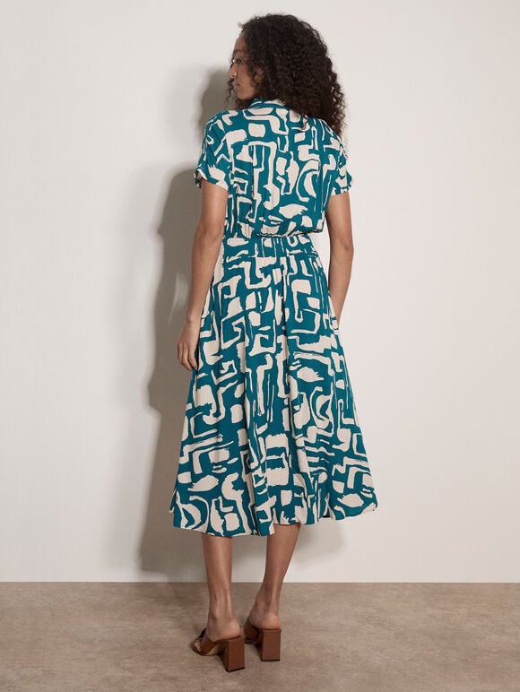 Geo Grecian Shirt Midi Dress, Teal, large
