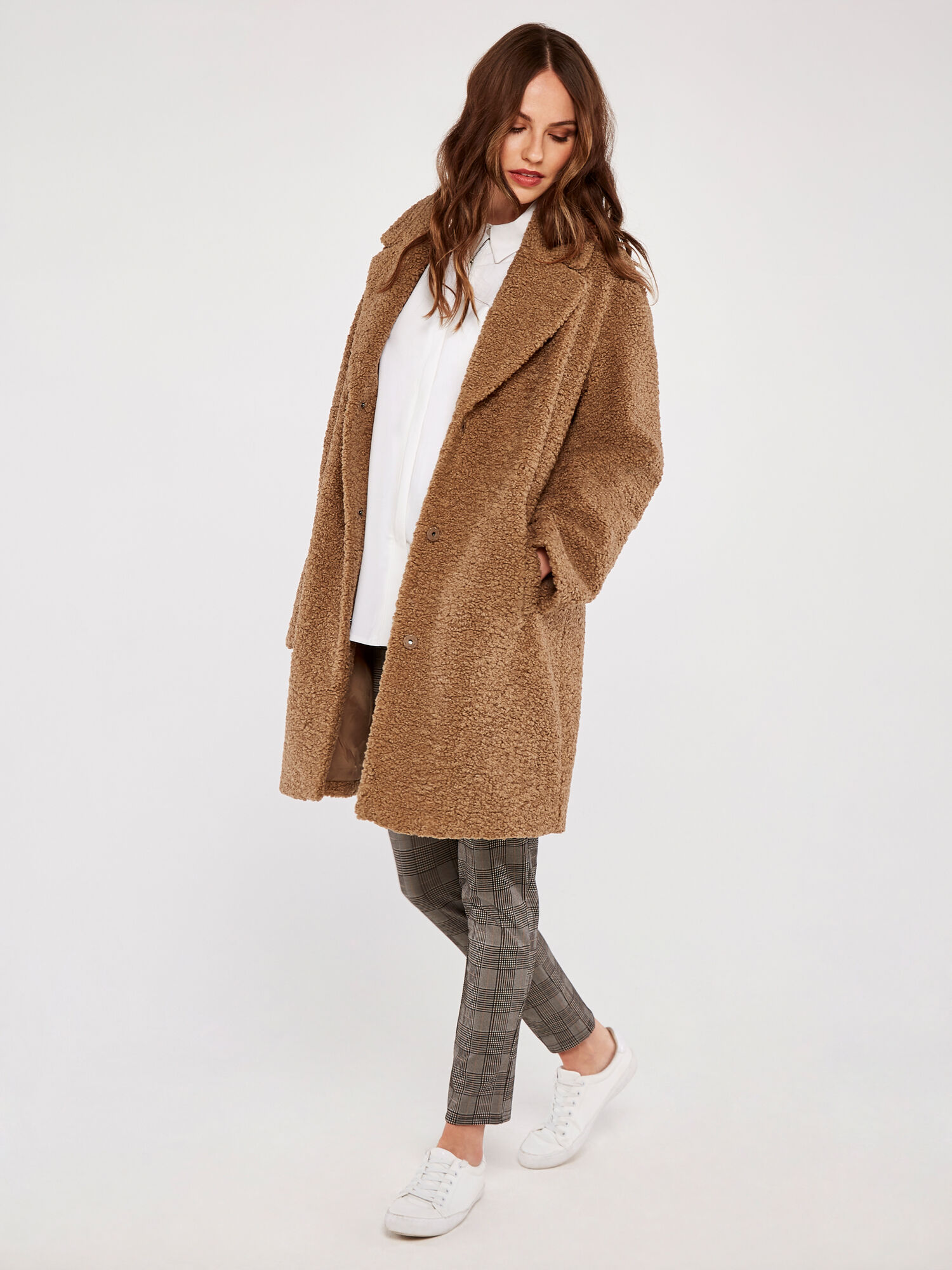 Borg Fur Coat Apricot Clothing
