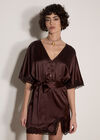 Lace Kimono Satin Mini Dress, Brown, large