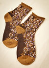 Floral print Cotton Socks, Brown, large