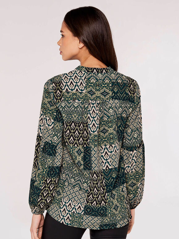 Ikat patchwork Blouse, Green, large