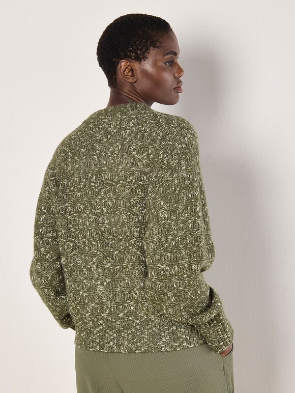 Flecked Knit Chunky Jumper, Khaki, large