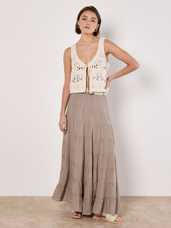 Floral Crochet Tie Front Waistcoat, Cream, large