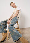 Floral Print Wide-Leg Jeans, Blue, large