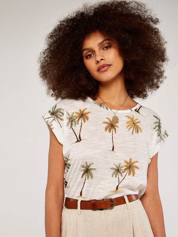 Palm Scene Slub Tee, Mustard, large