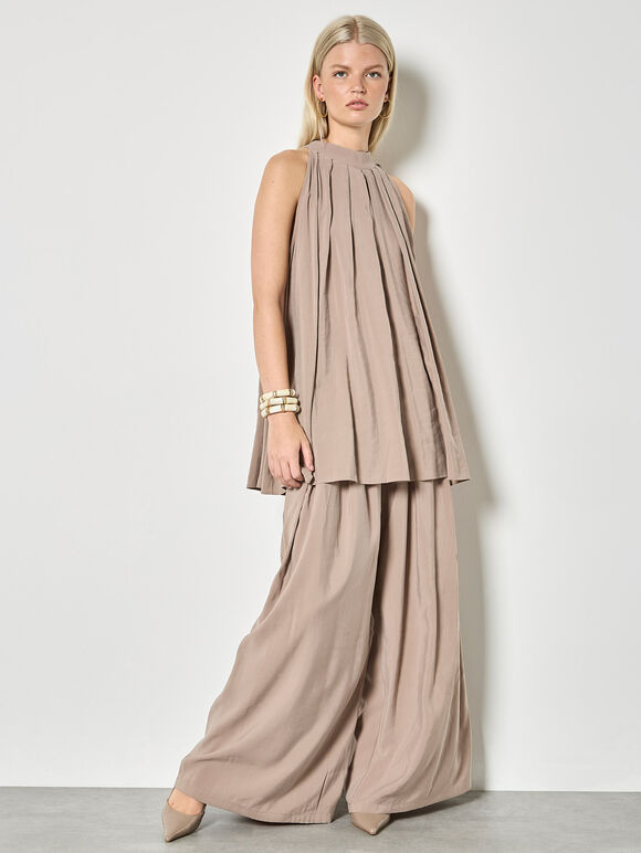 Soft Pleat Tunic Top, Stone, large