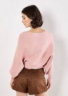 Batwing Ribbed Knit Crop Jumper, Pink, large
