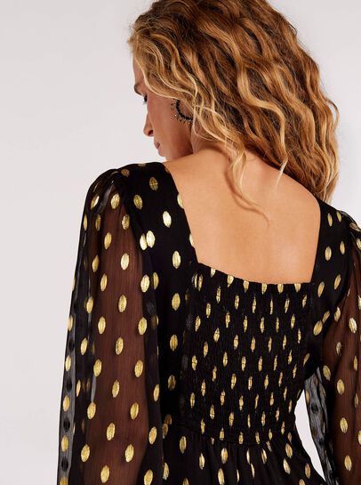 Gold Foil Chiffon Midi Dress