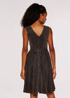 Metallic Pleat Skater Mini Dress, Brown, large
