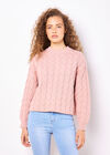 Cotton Blend Cable Knit Jumper, Pink, large