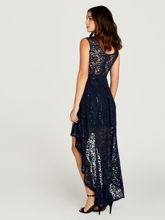 Sequin Lace Party Dress, Navy, large