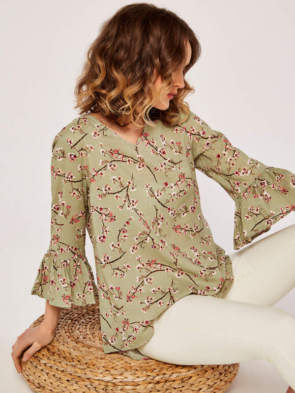Cherry Blossom Ruffle Top, Mint, large