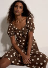 Polka Dot Bow Detail Midi Dress, Brown, large