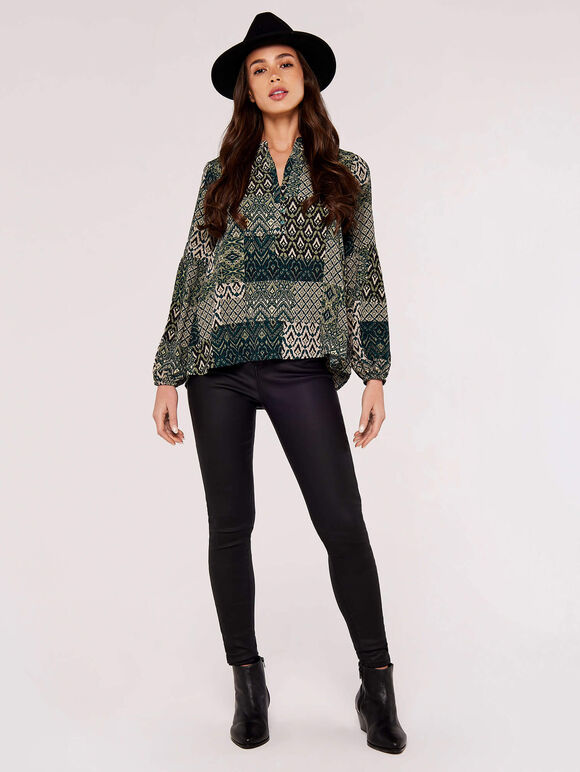Ikat patchwork Blouse, Green, large