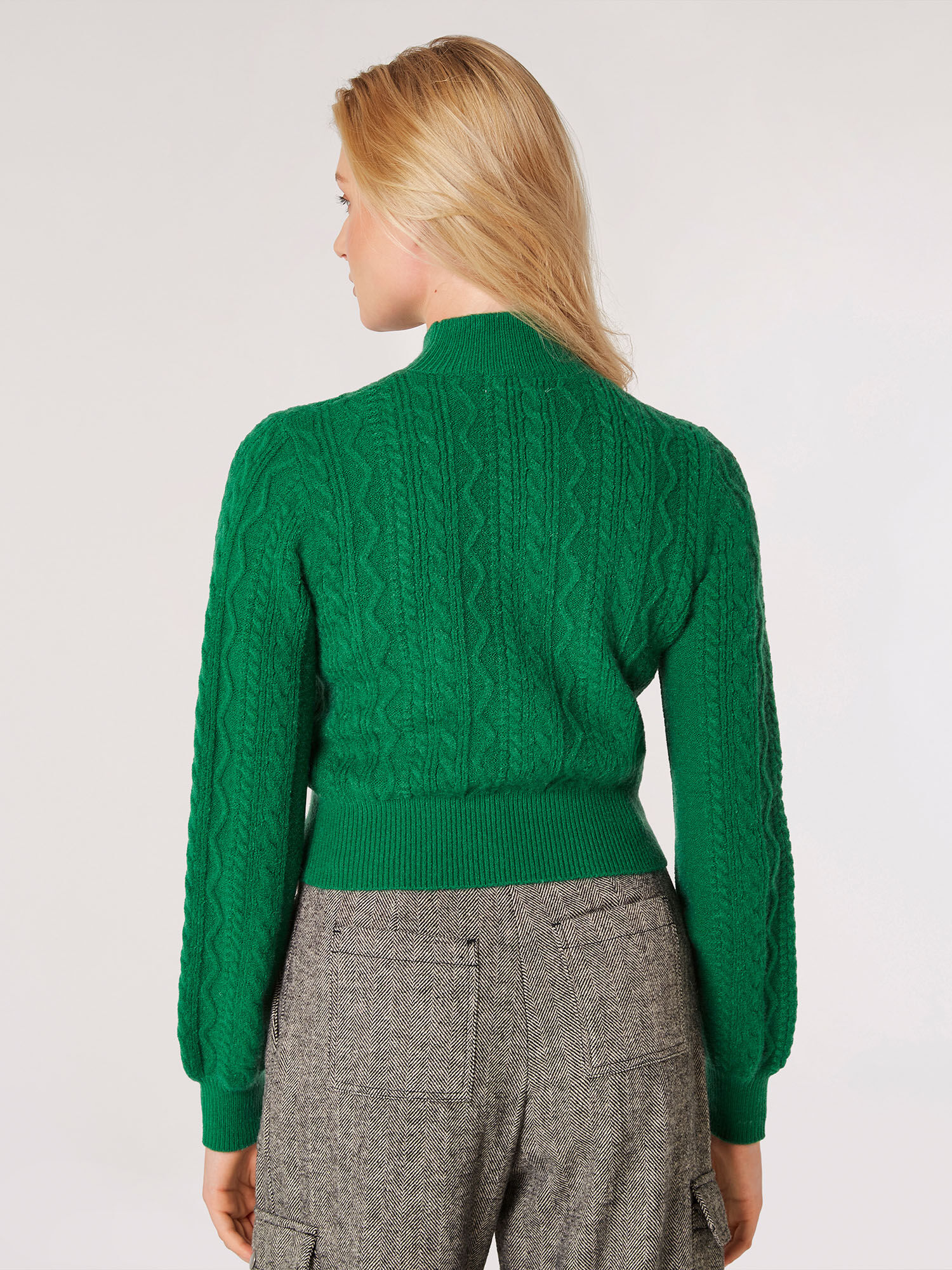 Cropped Cable Knit Aran Jumper Apricot Clothing