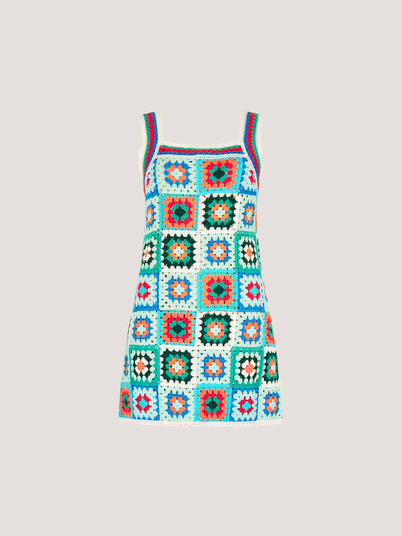 Crochet Squares Mini Dress, Green, large