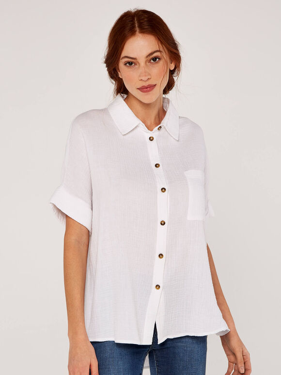 Oversized Cotton Shirt, White, large