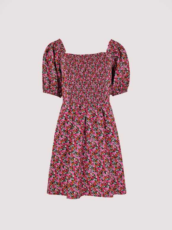 Balloon Sleeve Mini Dress, Fuchsia, large