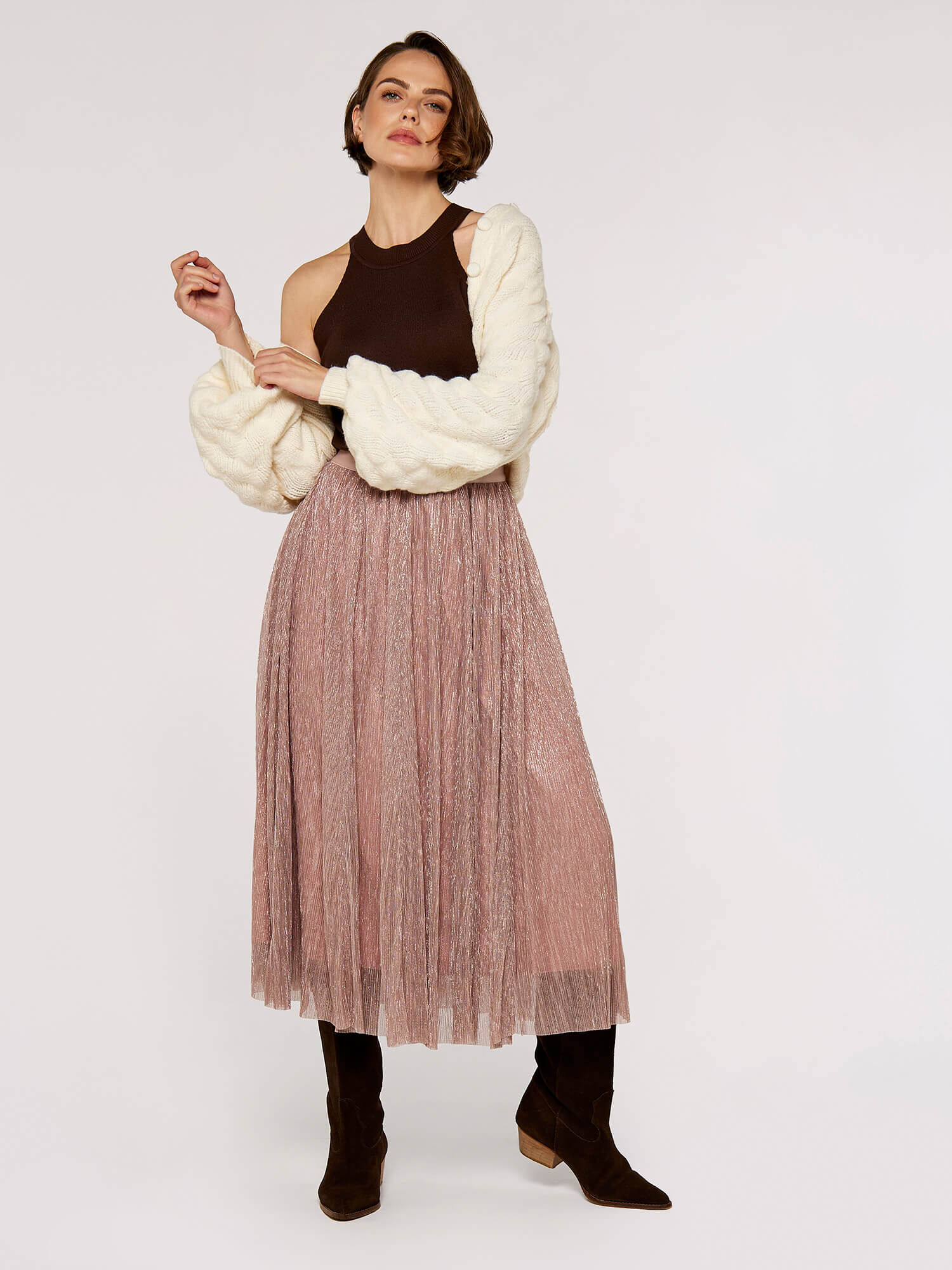 Pink pleated midi skirt h&m discount