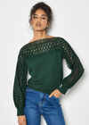 Lace Neck And Sleeve Jumper, Green, large