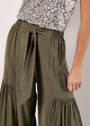 Tiered Wide-Leg Woven Trousers, Khaki, large