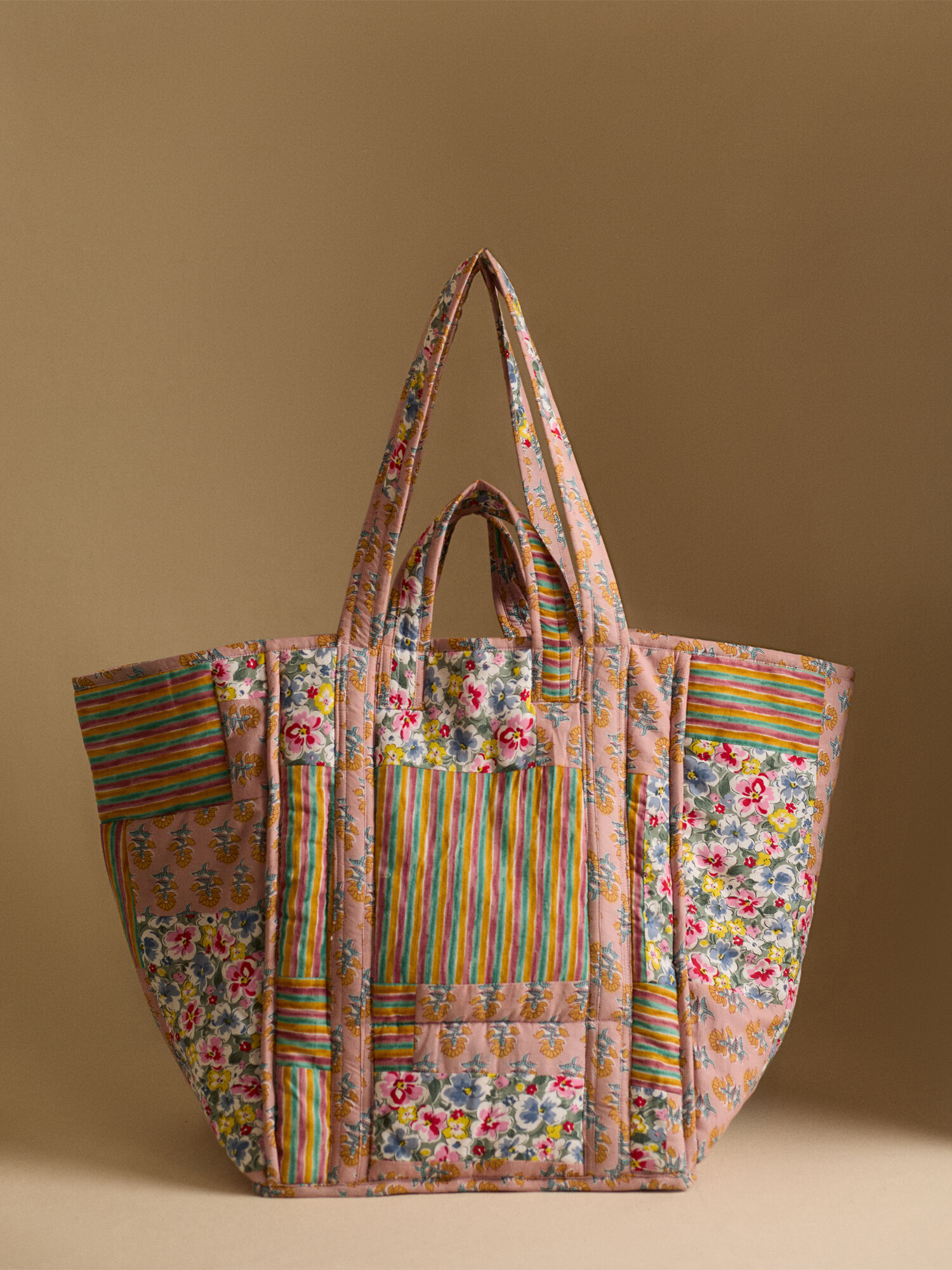 Printed Patchwork Cotton Tote Bag | Apricot Clothing