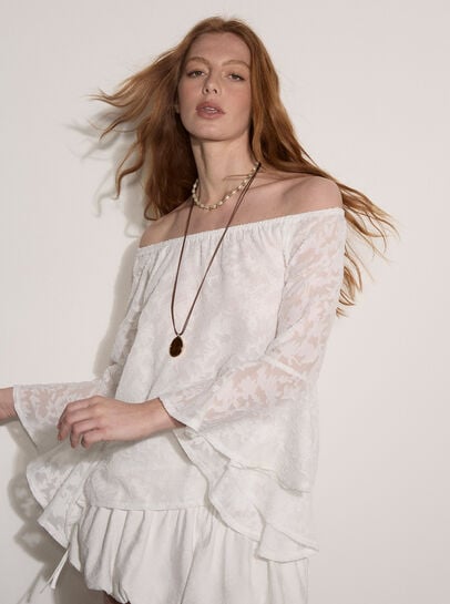 Jacquard Chiffon Bardot Top