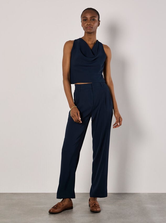 Sleeveless Cowl Neck Crop Top, Navy, large